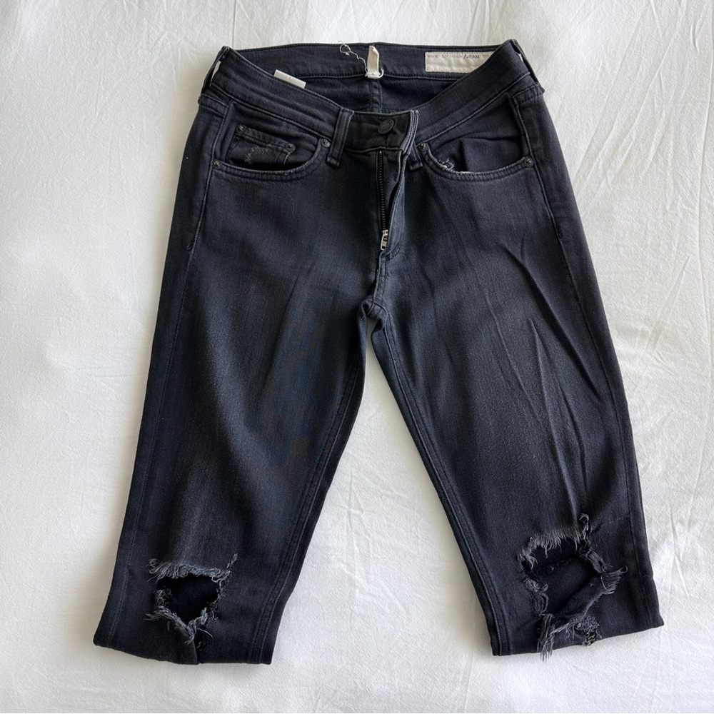 Rag & Bone Ripped Skinny Jeans in Greyish Black